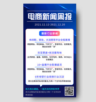 蓝色商务电商新闻周报UI手机海报新闻长图